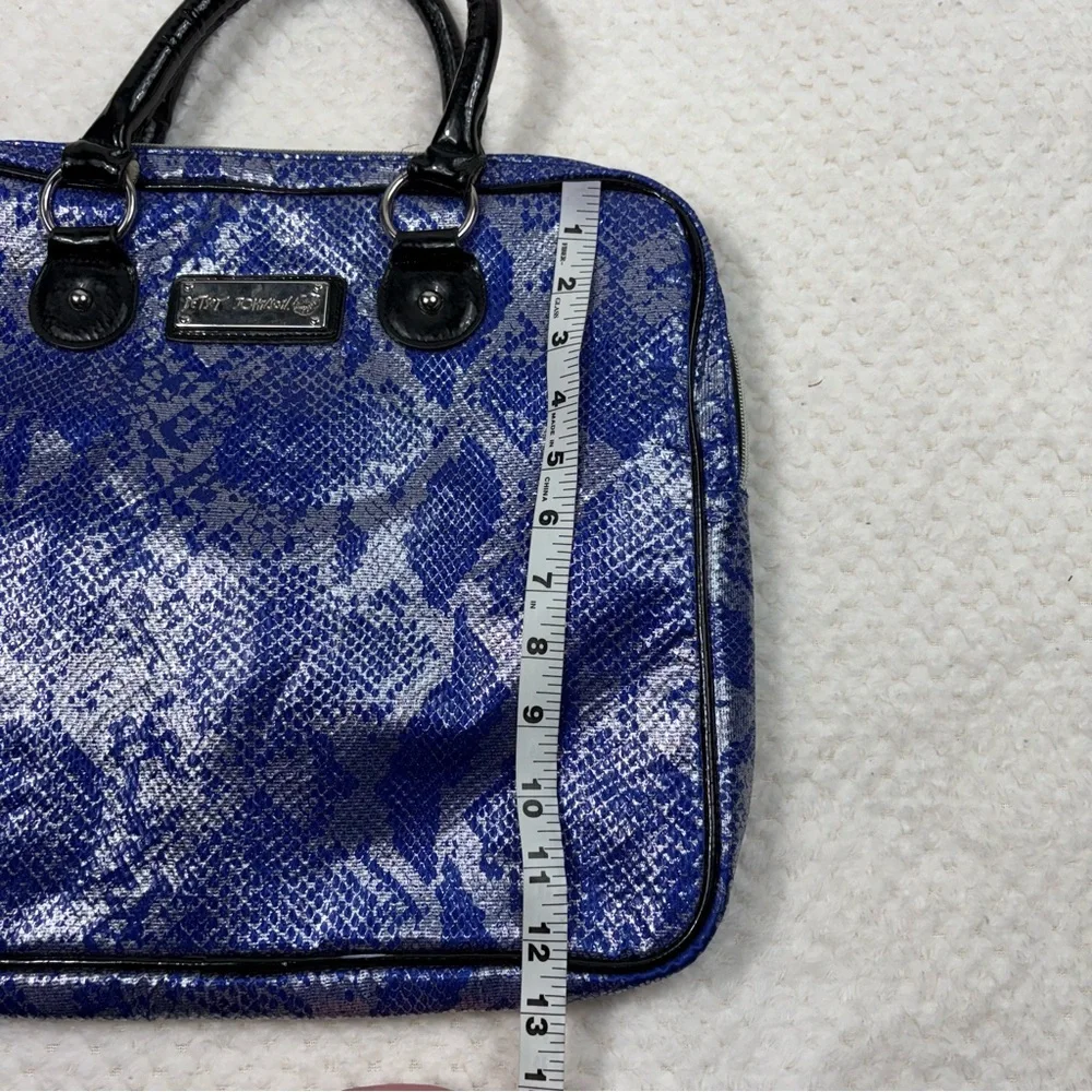 Betsey Johnson Blue Silver Metallic Snakeskin Printed Laptop Briefcase Bag